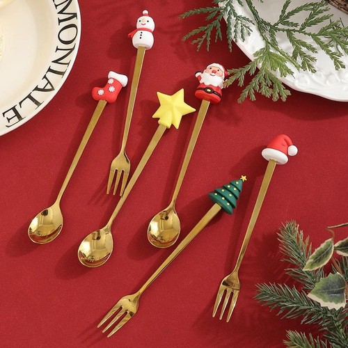 卡通不锈钢圣诞叉勺套装