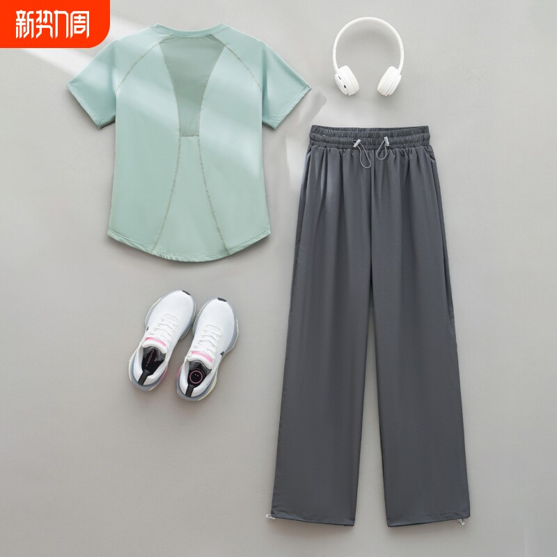 2026年跑步套装女新款运动服夏季显瘦透气速干短袖瑜伽训练健身服