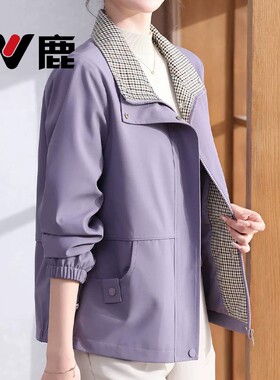 妈妈秋装翻领风衣短外套女装洋气