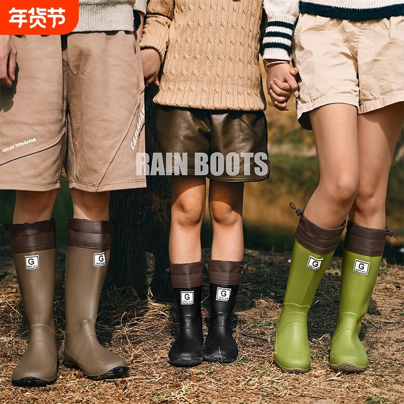 日本可折叠野鸟协会雨鞋男女情侣雨林登山雨靴防滑防水鞋高筒束口