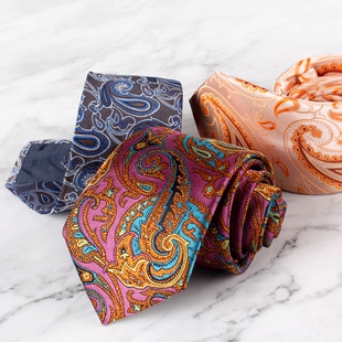 欧美英伦风腰果佩斯利花纹男士手打领带8cm正装商务宴会结婚领带