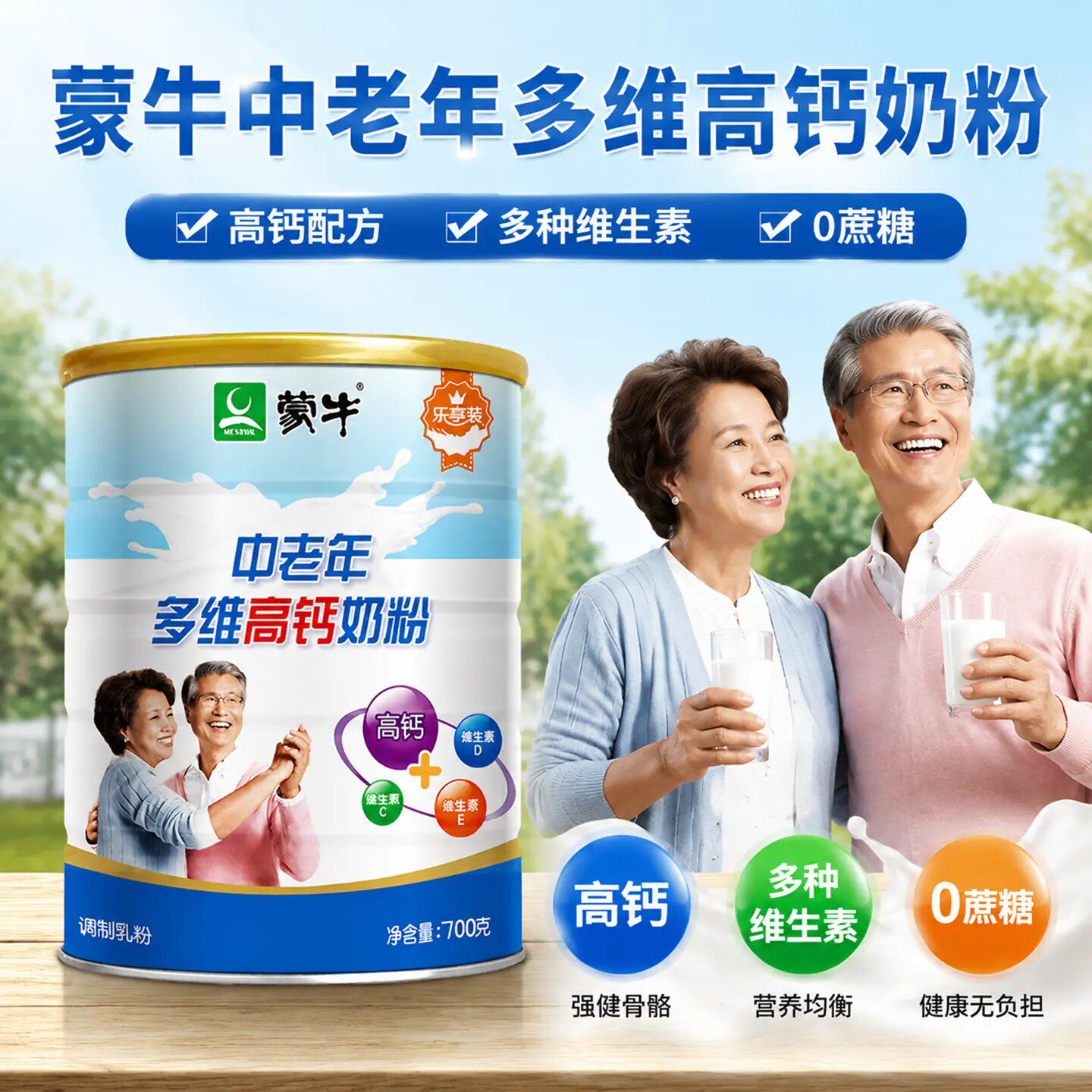 蒙牛奶粉乐享中老年多维高钙奶粉700g营养早餐冲饮送礼盒长辈父母