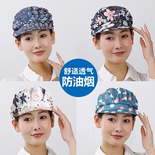 食品工作帽女厨房做饭防油烟防尘防掉头发透气硬鸭舌款松紧帽子女