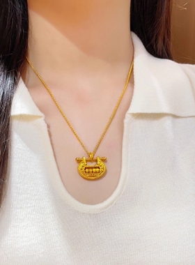 金店同款岁岁平安锁包仿黄金项链女吊坠套链可转动转运平安锁