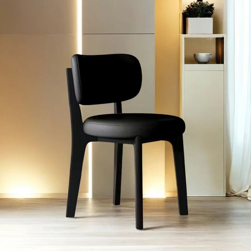 b意式实木奶油餐椅北欧家用餐厅轻奢椅子现代简约小户型靠背椅