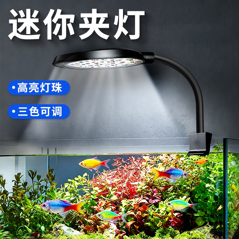 鱼缸迷你夹灯缸全光谱爆藻防水小鱼缸照明灯观赏专用led水草灯