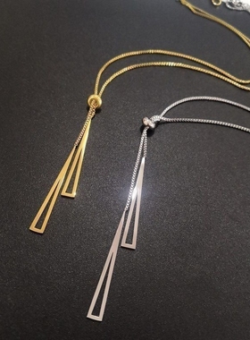 钛钢三角形网红流苏项链长款