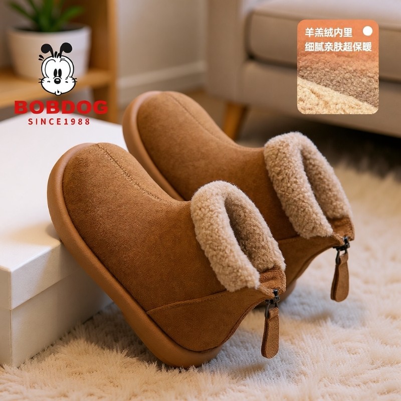 巴布豆女童鞋雪地靴加绒2025冬季靴子儿童短靴秋冬加厚棉鞋潮防滑
