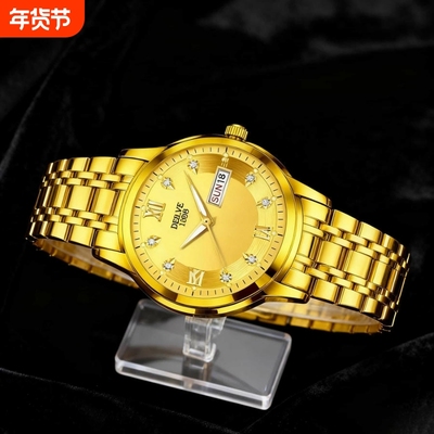 正品瑞士2024新款手表男士全自动机械风防水精钢带双日历男表夜光