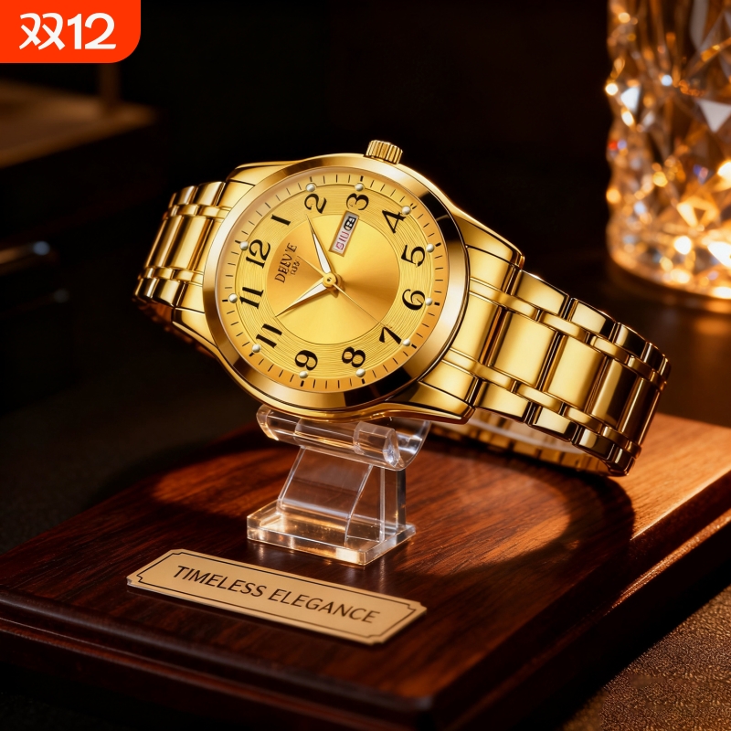 手表男款防水高级感全自动男表数字双日历防水腕表男机械风全自动