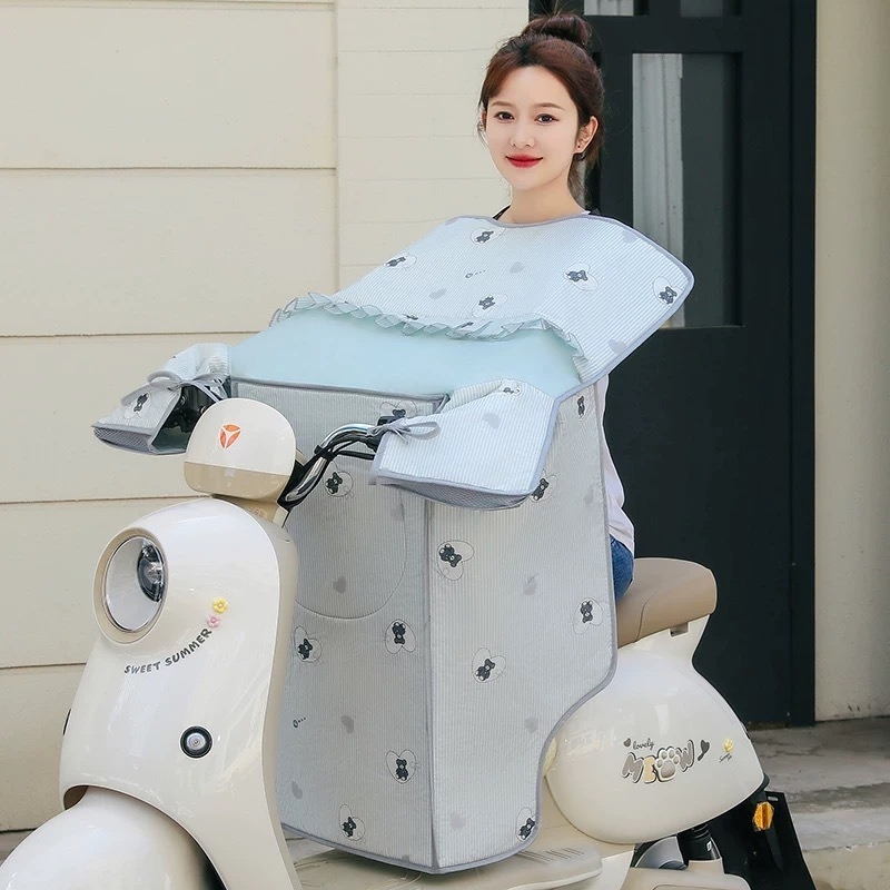双拼卡通电动车夏季档风被防晒电瓶车夏天挡风被薄款挡雨电车防晒