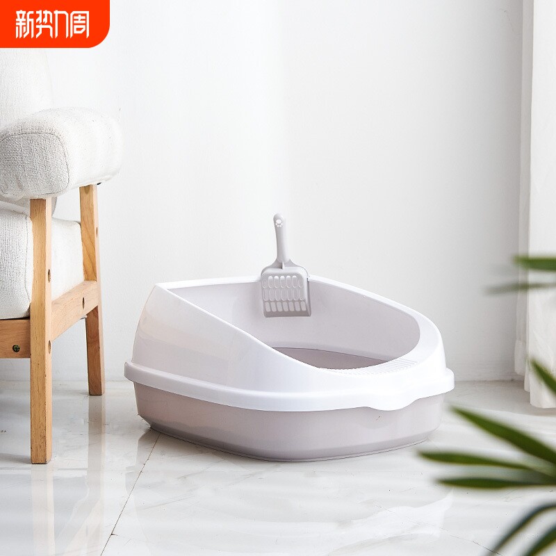 宠物猫砂盆防溅塑料高边猫砂盆高围栏猫厕所猫沙盆猫便盆三个型号