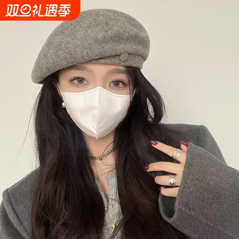 2024羊毛呢大头围贝雷帽女秋冬季新款韩版网红显脸小保暖画家帽