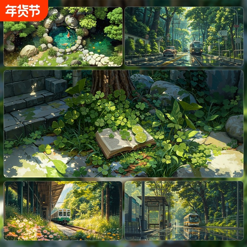 风景绿色鼠标垫超大护眼绿植治愈系书房田野办公桌垫护腕书桌垫子