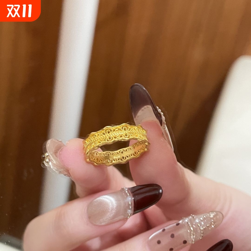 法式金色小裙边戒指女款小众设计波浪镂空指环时尚轻奢高级感手饰