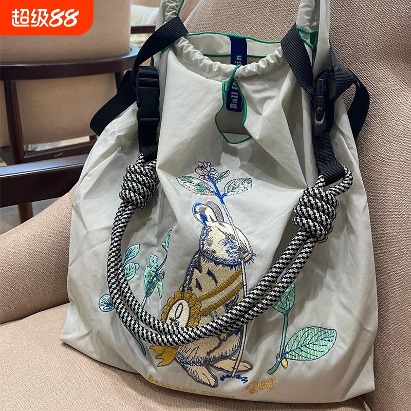 高圆圆同款日本ballchain勋章兔环保袋尼龙购物袋托特斜挎包单肩
