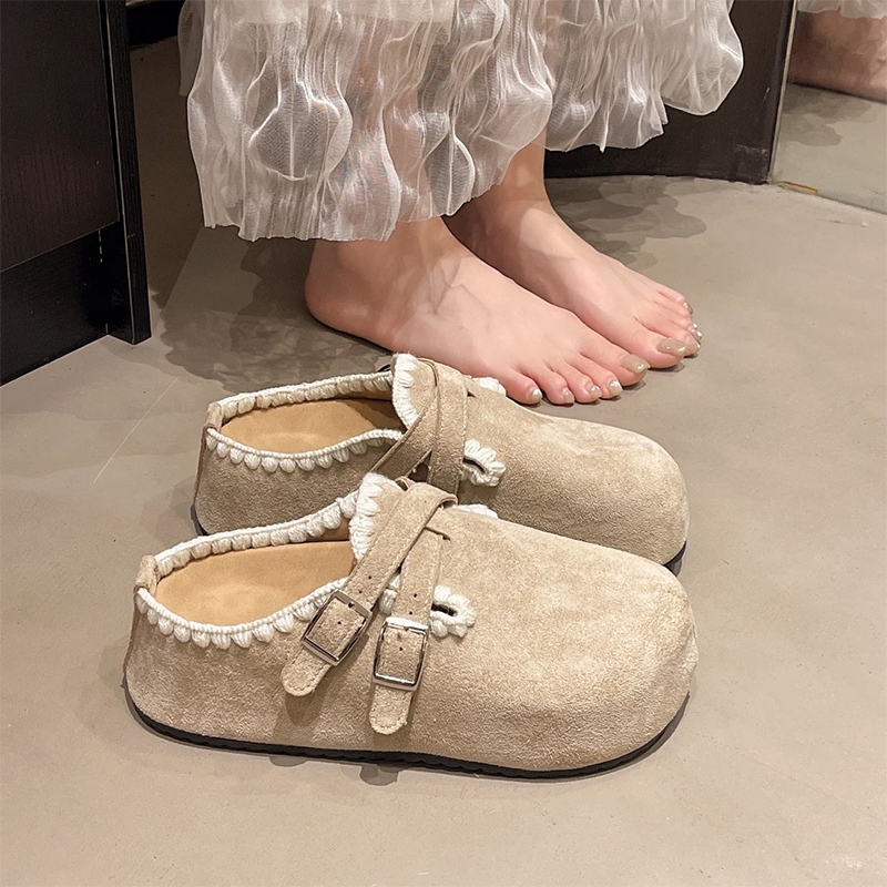 2025秋季新款女勃肯鞋设计感森系刺绣金属扣内增高网红韩版包头拖