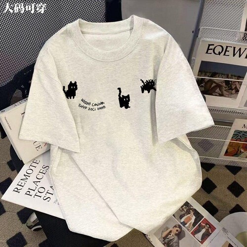 白灰色小猫短袖t恤印花上衣体恤