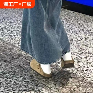2024年新款厚底勃肯鞋半拖女春复古一脚蹬包头拖鞋内增高博肯鞋子