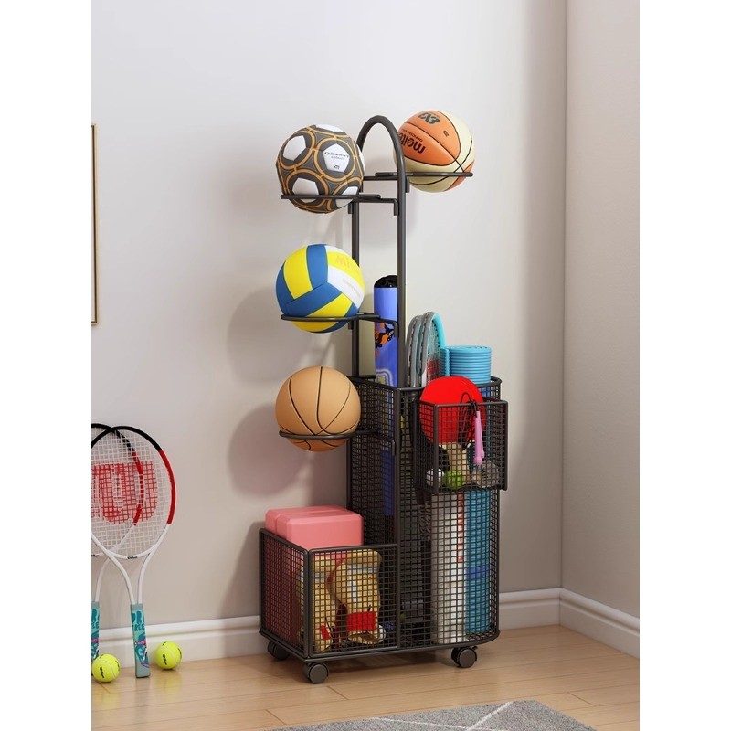 瑜伽垫收纳筐家用健身运动器材收纳架带轮放球类置物架篮球落地