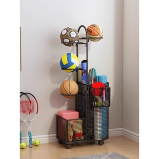 瑜伽垫收纳筐家用健身运动器材收纳架带轮放球类置物架篮球落地
