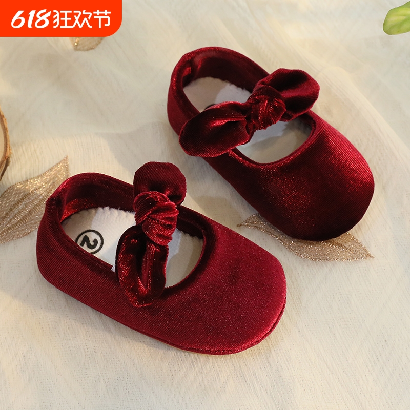 婴儿鞋软底春秋季1岁女宝宝公主鞋红色周岁礼服鞋学步6-8-12个
