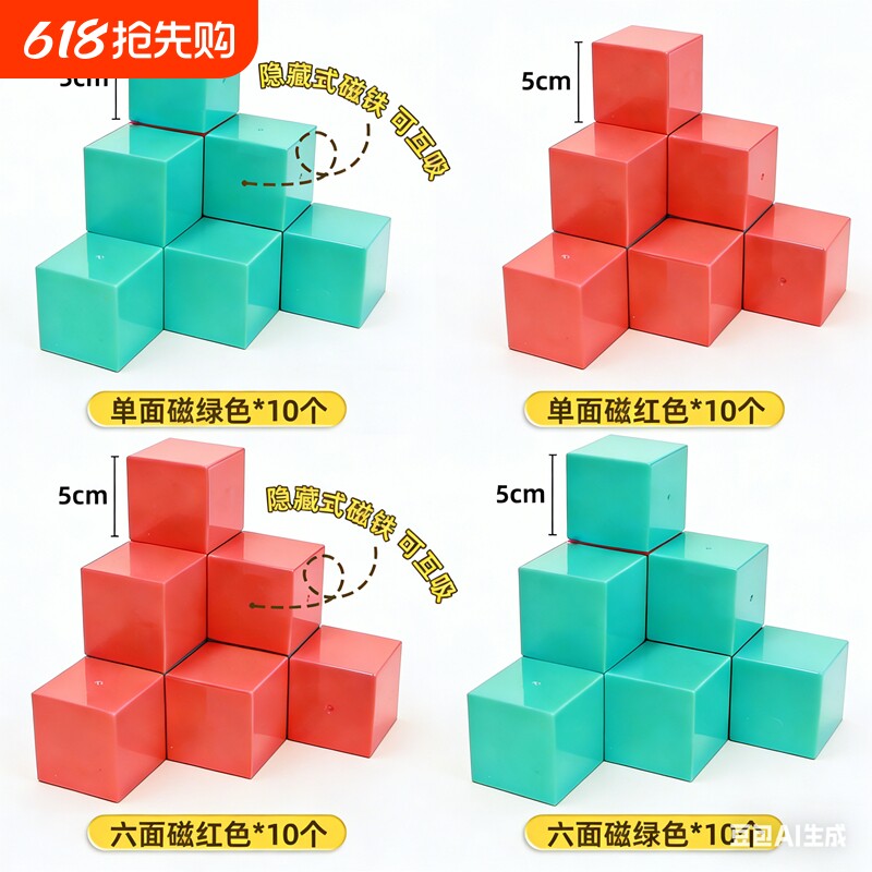 5cm六面磁性正方体教具长方体积木小学生三四五年级几何体模型观察