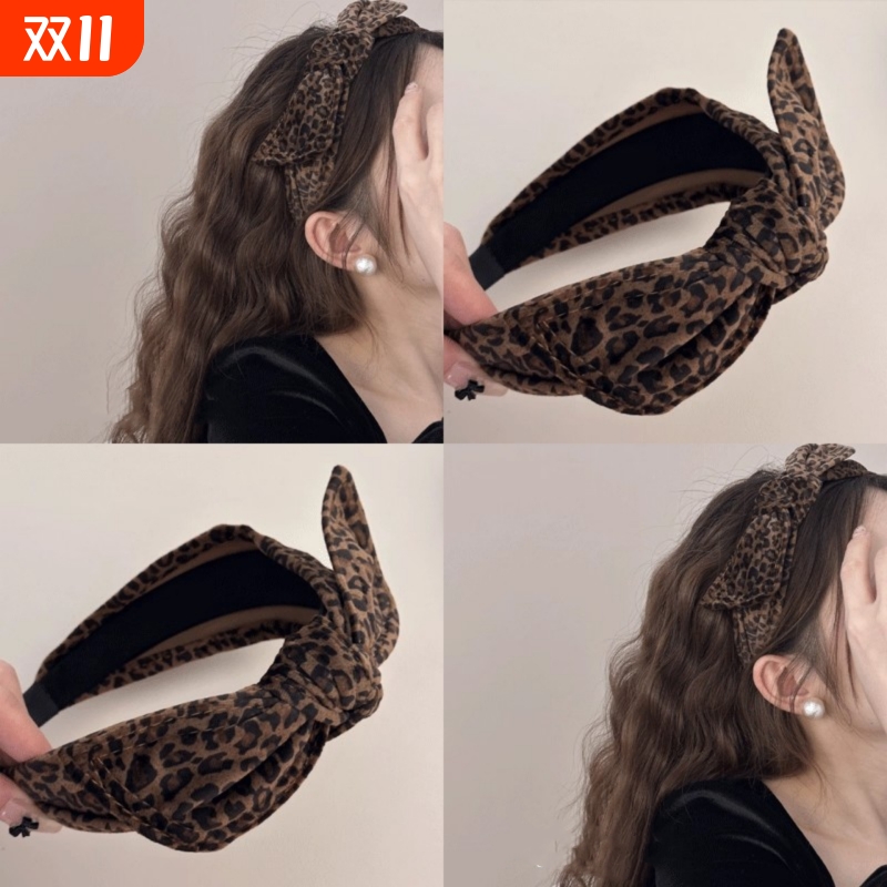2025新款韩版时尚气质百搭豹纹蝴蝶结发箍女网红宽边打结头箍发卡