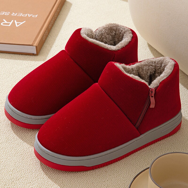 厚底包跟拉链老人棉拖鞋加绒加厚居家防滑防寒冬季男女防臭保暖鞋