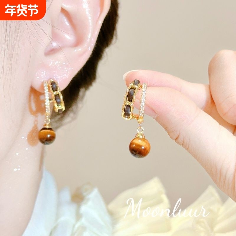 法式复古猫眼石秋冬氛围感高级耳饰无耳洞耳夹方圆脸耳环独特设计,饰品/流行首饰/时尚饰品新,耳钉,淘宝优惠券,粉丝福利购,淘宝优惠卷