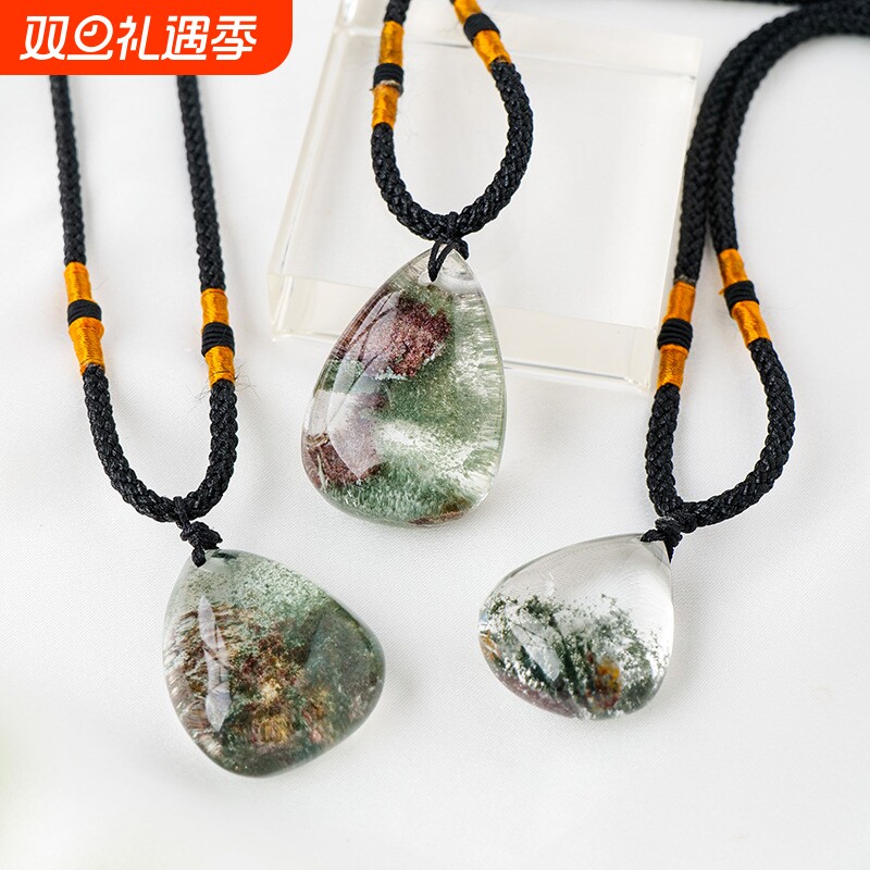 天然彩幽灵绿幽灵水滴吊坠 红幽灵水晶原矿石项链饰品挂件水滴形