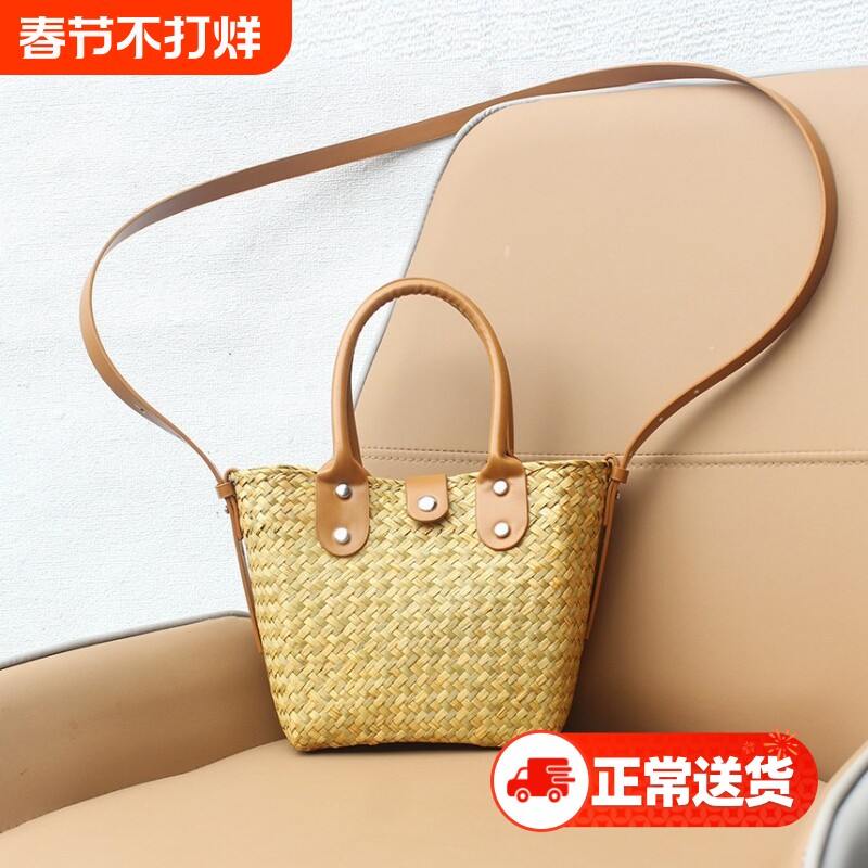 2025春夏新款编织女包手提斜挎包单肩草编可爱迷你小方包女士包袋
