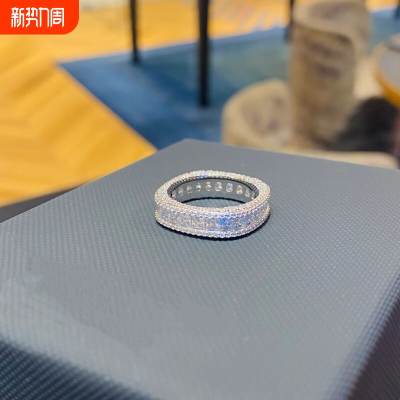 高版本方形闪钻戒指女精工满钻微镶戒指精致百搭送女朋友七夕礼物