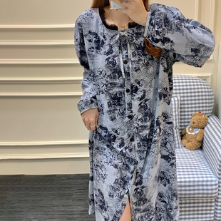 新中式国风云朵棉睡裙女款夏季2025新款薄款连衣裙子可外穿灯笼袖