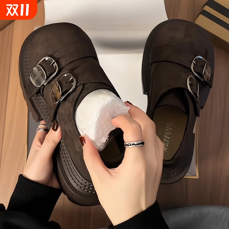 复古英伦风松糕厚底大头小皮鞋女2025春秋新款百搭棕色jk增高单鞋