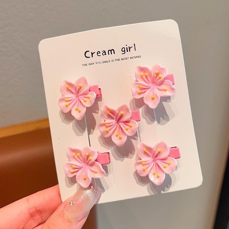 桃花发夹新款甜美粉色花朵一字夹可爱宝宝侧边夹刘海碎发夹发饰