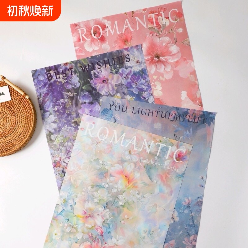 西西里复古油画风花艺纸背景纸鲜花包装纸花束礼品牛皮纸双面小花图片