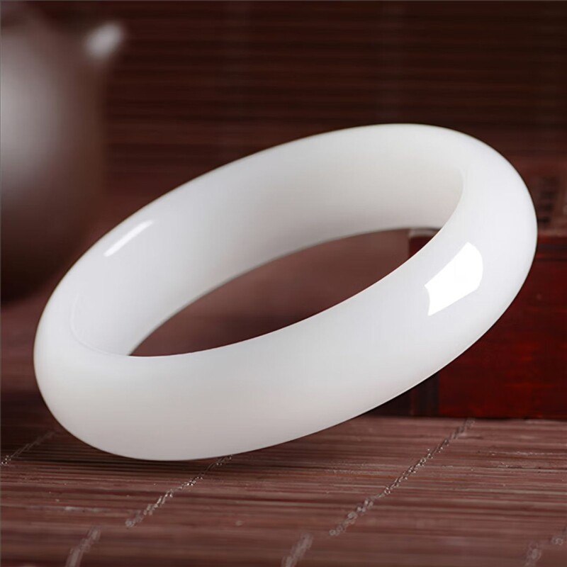 正品新疆白玉手镯国风少女真玉石镯子金丝白玉送妈妈礼物平安镯