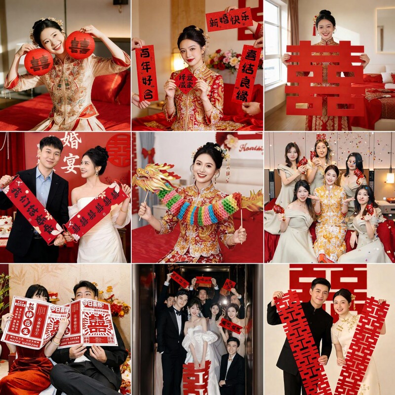 接亲游戏道具结婚晨袍新娘创意摆拍神器婚礼氛围拍照喜字对联用品