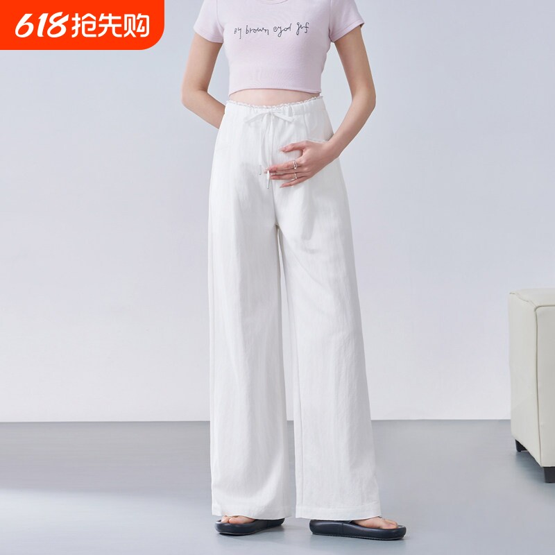 ellieluke孕妇裤春夏款外穿不勒肚子夏薄款大码白色休闲裤子