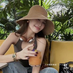 日系簡約可折疊出游度假防曬沙灘漁夫帽子女夏天草帽遮陽帽太陽帽