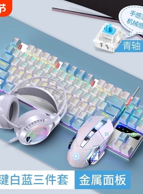 广RGB机械87 104键盘鼠标耳机套装黑青轴有线电竞游戏电脑办公