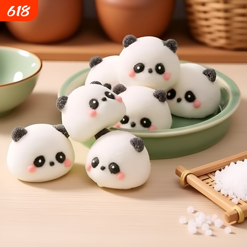熊猫头棉花糖网红3D立体卡通动物造型咖啡甜品蛋糕冰粉装饰软糖