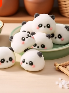 熊猫头棉花糖网红3D立体卡通动物造型咖啡甜品蛋糕冰粉装饰软糖