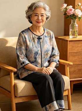中老年人女装奶奶夏套装短袖