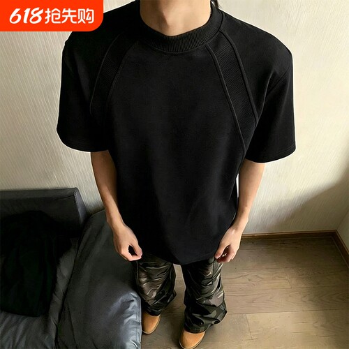 黑色cleanfit正肩t恤男2026夏季新款短袖美式高街体恤衫纯色白色
