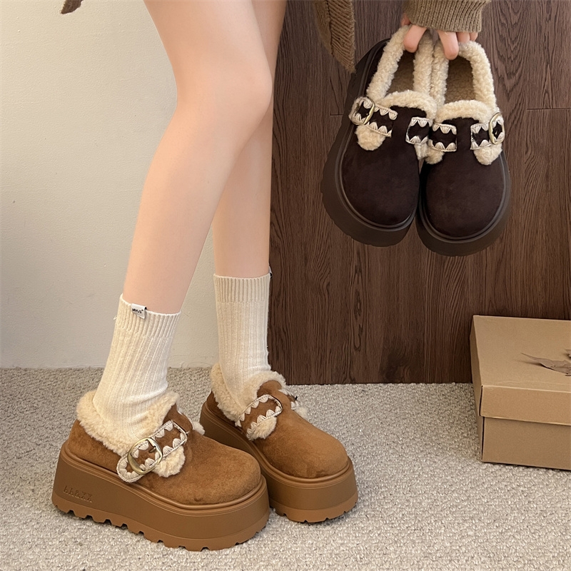 勃肯鞋女2025新款秋冬季毛绒全包博肯鞋加绒保暖棉鞋厚底增高鞋子