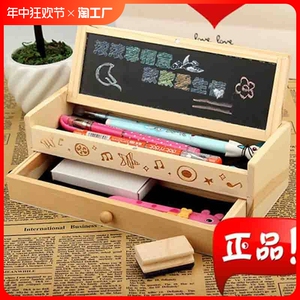 新款多功能学生木质文具盒幼儿园简约创意黑