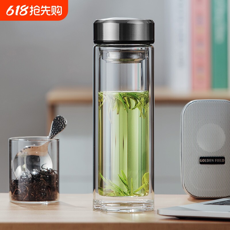 索赫双层玻璃杯水杯男高档家用耐热耐高温车载防爆高硼硅泡茶隔热