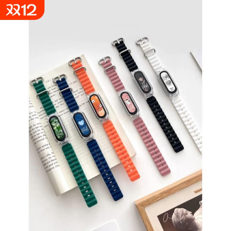 适用于小米手环10NFC升级硅胶表带小米9/8夏天透气硅胶海洋运动表带男女个性腕带小米7nfc版表带夏天八九十代